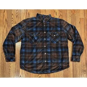 Jonvidesign Sherpa Lined Plaid Shacket Blue Brown Men’s Large Soft Comfy